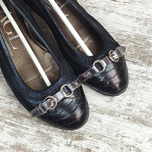 🟦Sz 36/6 AGL Attilio Giusti Leombruni Midnight Blue Shimmer Flats - Picture 7 of 16